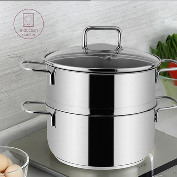 

1Set Steamer Pot Set with Lid Stainless Steel 2.5L Steamer Insert 2.6L Multifunction Soup Cooking Pot for Induction Cooker