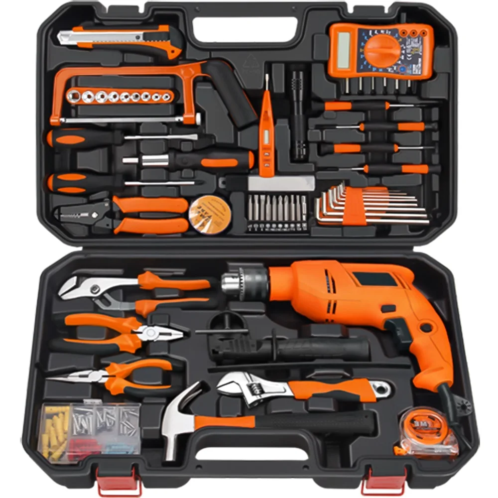 

Tools 128 pcs. Tool Tool kit Tool kit with impact drill hand tool tool sets tool kit for home drill Hammers Electric drill