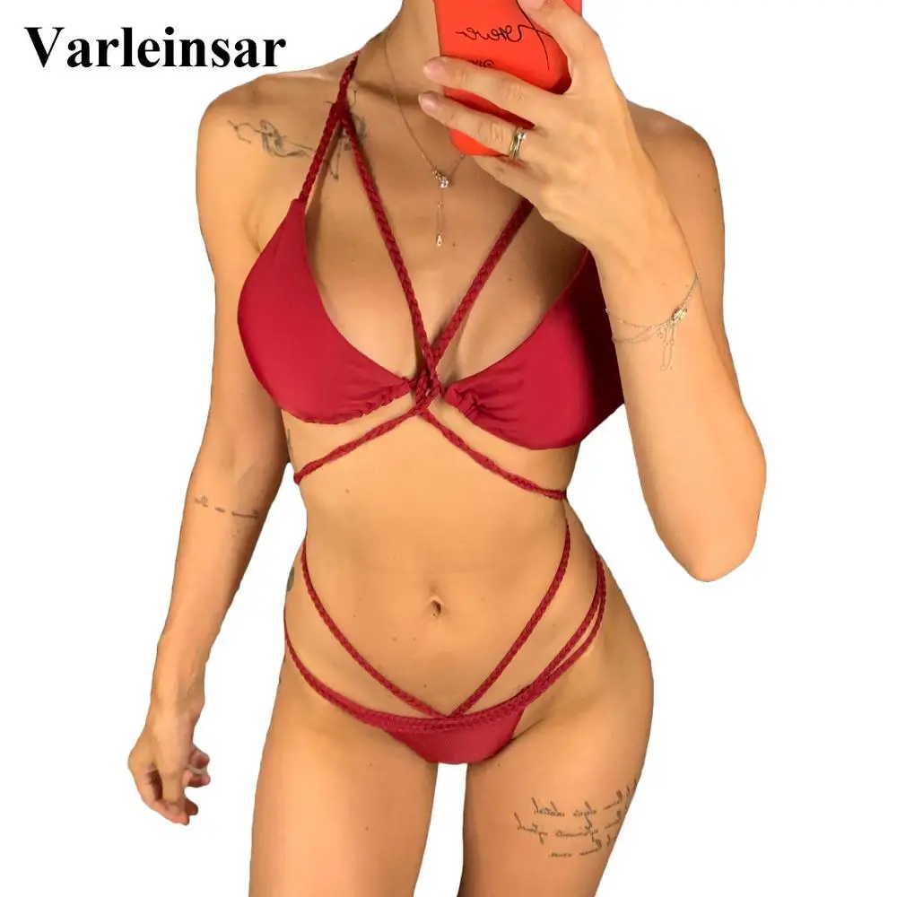 Женский купальник бикини с плетеным ремешком 10 цветов 2019|biquini|biquini womanbiquini swimwear |