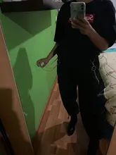 Pantalones Cargo informales para mujer, pantalón holgado de cintura alta, color negro, estilo coreano, con cinta, envío directo