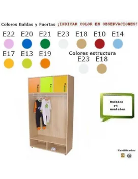 

COAT RACK FOR DAY CARE CENTERS with DOORS 105X180X40 CM