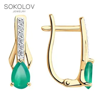 

SOKOLOV drop earrings with stones of gold with cubic zirconia and agate fashion jewelry 585 women's male, long earrings