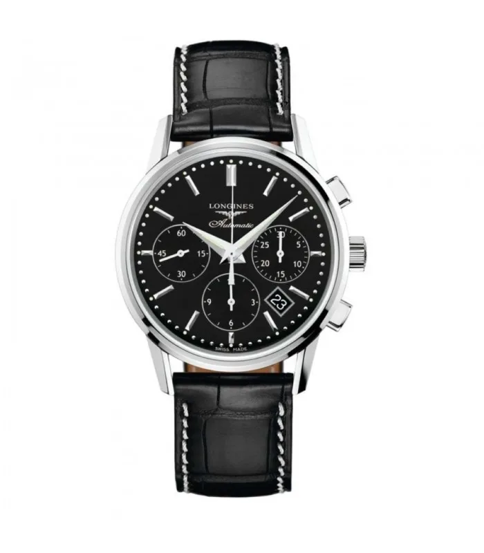 LONGINES часы Колонка колесо хронограф автоматический черный сталь L2.749.4.52.0