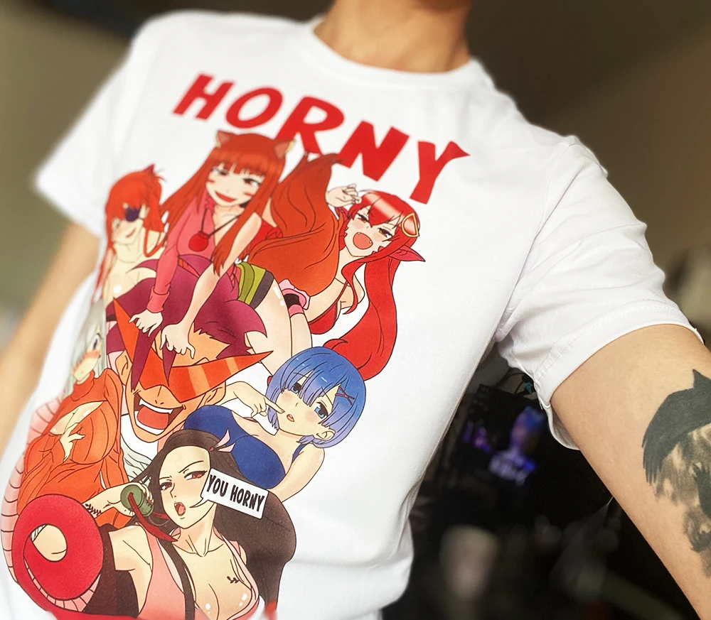 Футболка аниме с принтом Horny Волчица и пряности Re: Zero Евангелион Аска Клинок