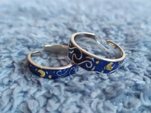 Thaya-Anillo de plata de primera ley con forma de luna para mujer, sortija de compromiso, plata esterlina 925, esmalte, forma de estrella del cielo, Van Gogh