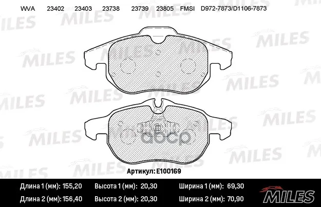 Колодки Тормозные Opel Signum 03/Vectra C 1.6-3.0/Astra H Передние Semimetallic Miles E100169 Miles арт. E100169