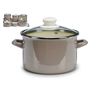 

Pot with Glass Lid Grey Enamelled Steel (26,2 x 17,2 x 19,8 cm)