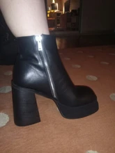 Zapatos de punta redonda con cremallera para mujer, tacones de plataforma de Botines de Cuero de tacón super alta gruesa, moda europea y americana