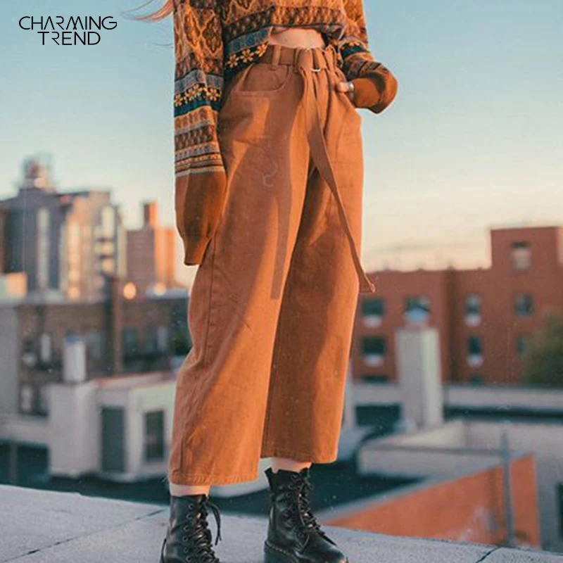 

Vintage Pants Woman High Waist 2020 Autumn Ankle Length Pants Ladies Solid Streetwear Wide Leg Pants Loose Harem Pants For Women