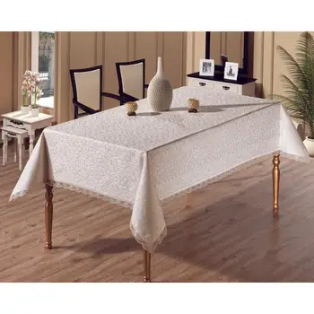 

Table Cloth French Lace Edged for Kitchen and Dining Room Cream/White Color