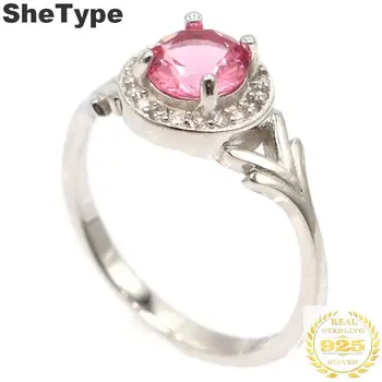 

9x9mm Classic 1.9g Created Pink Tourmaline Natural CZ Gift For Ladies 925 Solid Sterling Silver Rings