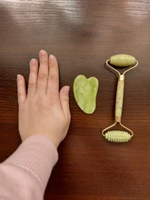 Gua Sha-masajeador de piedra Jade para cara, rodillo de Jade verde para estiramiento Facial, antiarrugas, 2/1 Uds.