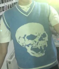 Rapcopter-suéteres Y2K para mujer, suéteres de calaveras con cuello de pico, blusas de punto azules informales holgadas, ropa de calle Retro para mujer, Tops de punto 2020