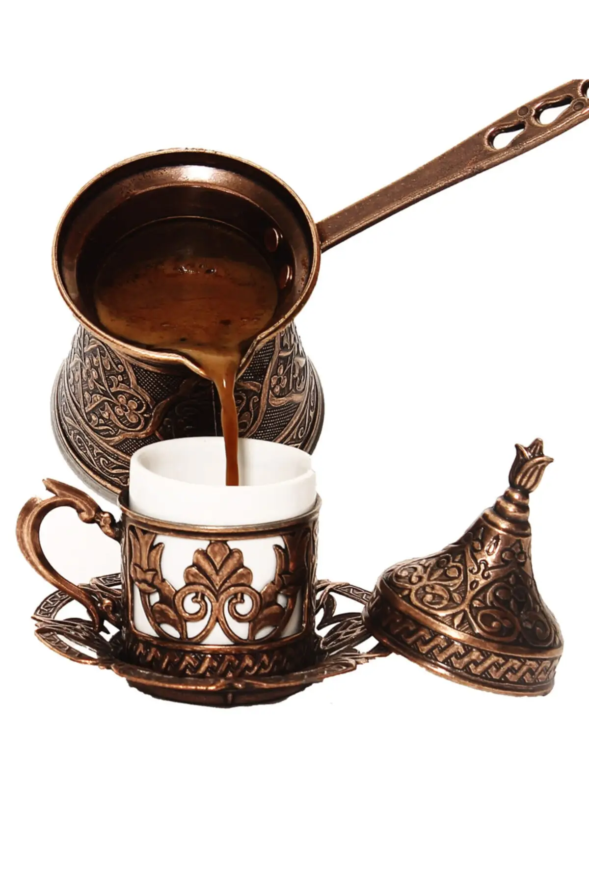 

Turkish Pattern Cast Copper Coffee Pot Coffee Maker Handmade 4 Person Capacity Decorative Gift Accessory Ottoman