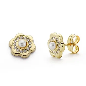 

Earrings 9k gold flower 8mm. Rhinestone pearl center girl close pressure