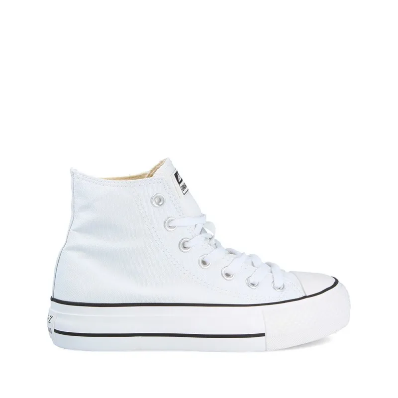 Bota Basket Canvas Lona Piso Doble Plataforma Blanco