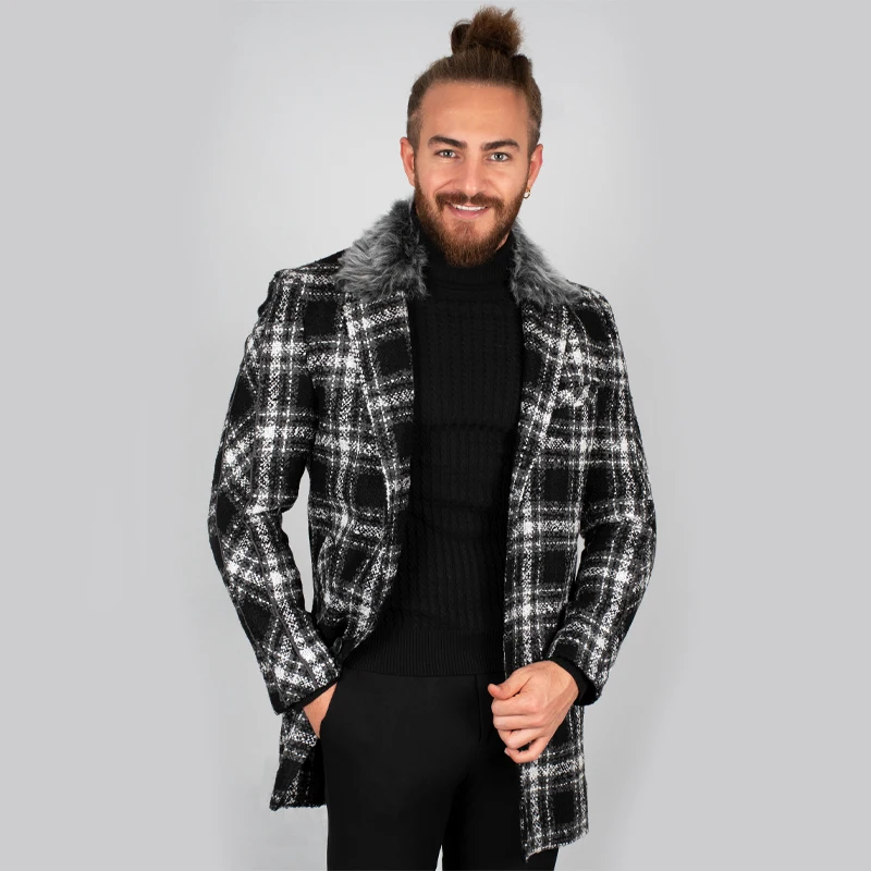 DeepSEA черного цвета на меху деталь Slim Fit принтованное пальто 2002169