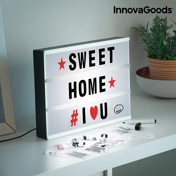 Comprar Innovagoods Lampara LED Pila Decorativa Pantalla de Cinema Casera LightBox Blanco Recoratorio Tamaño A4 con 90 Letras Llaveros DIY Mini Lamp Luz Nocturna USB Decoración Lampara de Noche Hogar Navidad Halloween 2019