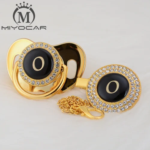 MIYOCAR имя инициалы Письмо O Элегантный Серебряный bling соска и пустышка Клип BPA бесплатно пустышка bling уникальный дизайн LO - Цвет: LO-8   0-6M