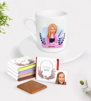 

Personalized Women 'S Class Teacher Caricature Of Turkish Coffee cup And Chocolate Gift Seti-2