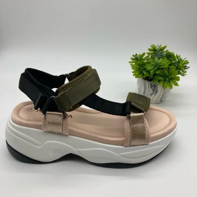 ALIEVA Sandalias De Plataforma,con Velcro, Para Mujer,Verano 2021,Altura De Plataforma 7cm Material Tela