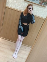 Sweatshirts Harajuku Crop Print Dark-Dragon Goth Vintage Fall Flare-Sleeve Pathchwork