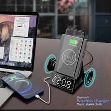 Carregador sem fio despertador bluetooth alto-falante led inteligente digital relógio de mesa eletrônico relógios rádio fm usb carregador rápido