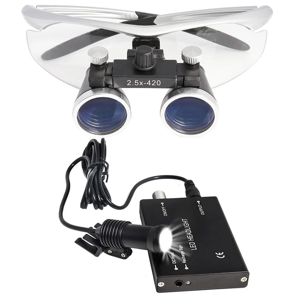2.5X silver 5W light 2.5X/3.5X стоматологические лупы-бинокуляр w/5 W светодиодный светильник на голову медицинские хирургические очки - Цвет: 2.5X silver 5W light