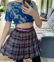 QRWR-minifaldas plisadas para mujer, faldas de cintura alta, estilo coreano japonés, a cuadros, para verano, 2021