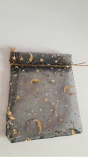 Bolsa de gasa de 50 Uds., bolsas negras de estrellas y luna de 9*12cm, paquete de organza de diseño especial, regalo de boda bronceado, paquete de joyería de dulces