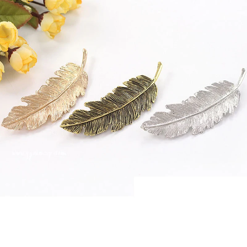 Retro Alloy Feather Hair Clip Metal Gold Silver Leaf Hairpin Women Vintage Barrettes Temperament Hair Grip Accessories for girls head wrap for women