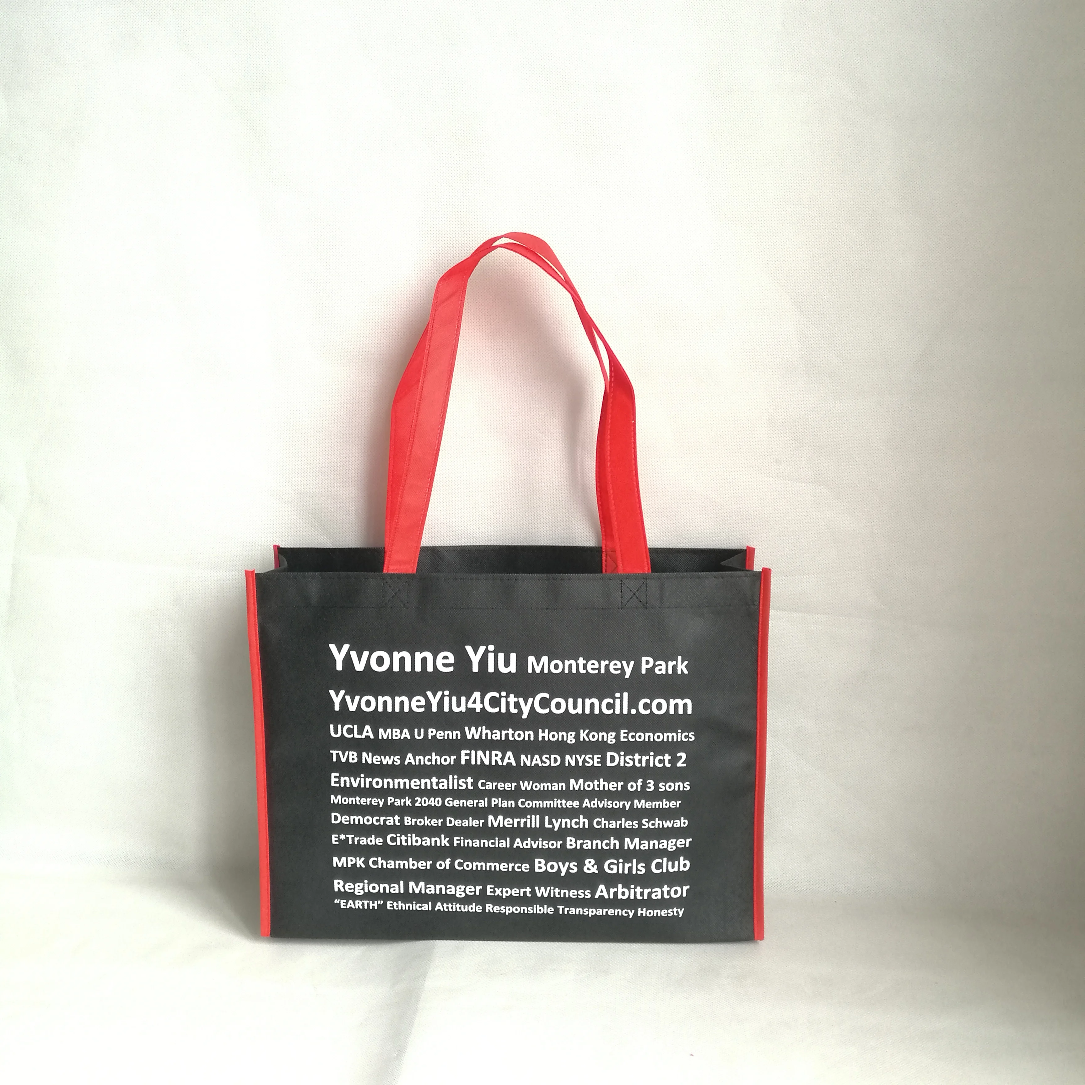 1000 шт./лот, многоразовая черная Нетканая хозяйственная сумка с красной ручкой, сумка-переноска, сумка для обуви, одежды, шоу