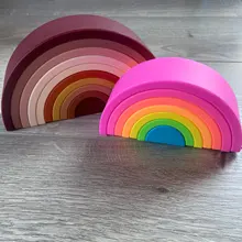 TYRY.HU-mordedor de silicona para bebé, mordedor educativo de arcoíris suave, bloques de apilamiento plegables 3D, juguetes libres de bisfenol A, 7/10 Uds.