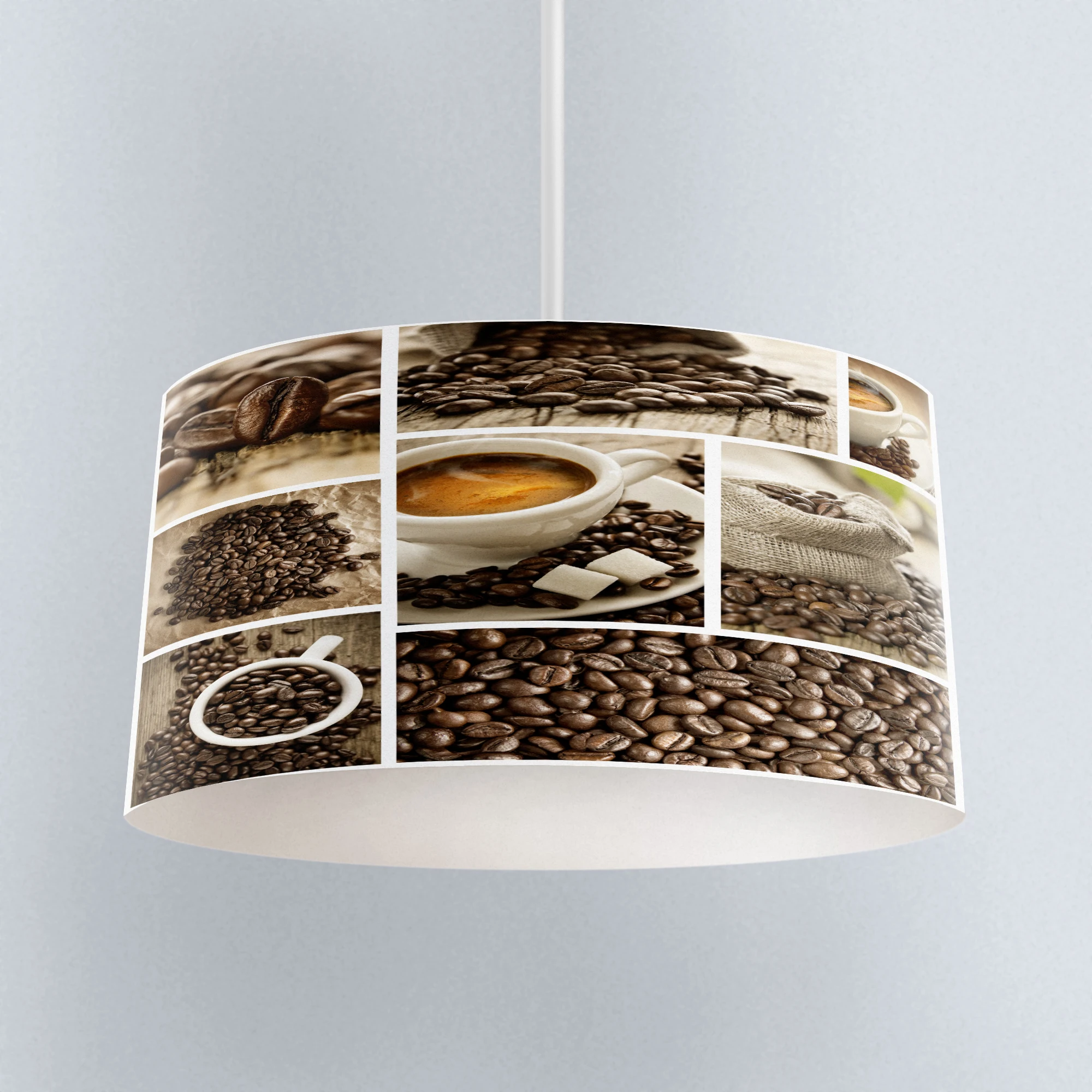 Best Price Else Brown Patchwork Coffees Beans Glass Printed Fabric Kitchen Chandelier Lamp Drum Lampshade Floor Ceiling Pendant Light Shade