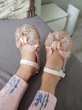 Zapatos de cuero con lazo de diamantes de imitación para niñas, zapatillas de baile de fiesta, zapatos planos de rendimiento para bebés y estudiantes, D785