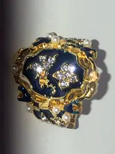 Anillo de flores esmaltado en azul y tinta chapada en oro Vintage, anillos de Signet grabados de diseño Simple para hombre, joyería gótica Punk para fiesta
