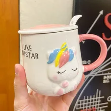 

Breakfast Office Cup Valentine's Day Gift Ceramic Mug Tea Water Cups Cute Cartoon 3D Unicorn Dinosaur Frog Puppy Cup with Cover