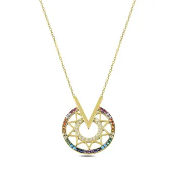 

Angemiel 925 Silver Karşık Color Zircon Stone Necklace-Gold Plated