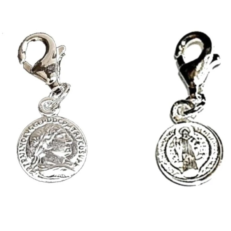 LOTE 2 COLGANTES CHARMS PLATA DE LEY SAN BENITO Cruz San Benito 10 mm + mosqueton y ROMANA 8 mm + mosqueton. Ideales para cada charm|Colgantes| - AliExpress