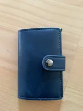 Bycobecy-tarjetero de aluminio con broche para hombre y mujer, funda de Metal RFID para tarjeta de identificación inteligente, Delgado, titular de la identificación, cuero PU