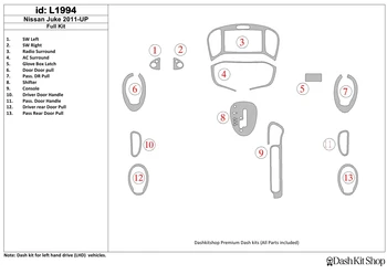 

Interior lining for Nissan Juke 2011-UP. Set L1994.
