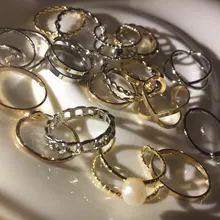 Conjunto de anillos de perlas de Color dorado y plateado bohemio para mujer, sortija abierta con giro geométrico, anillo abierto, joyería con abalorio