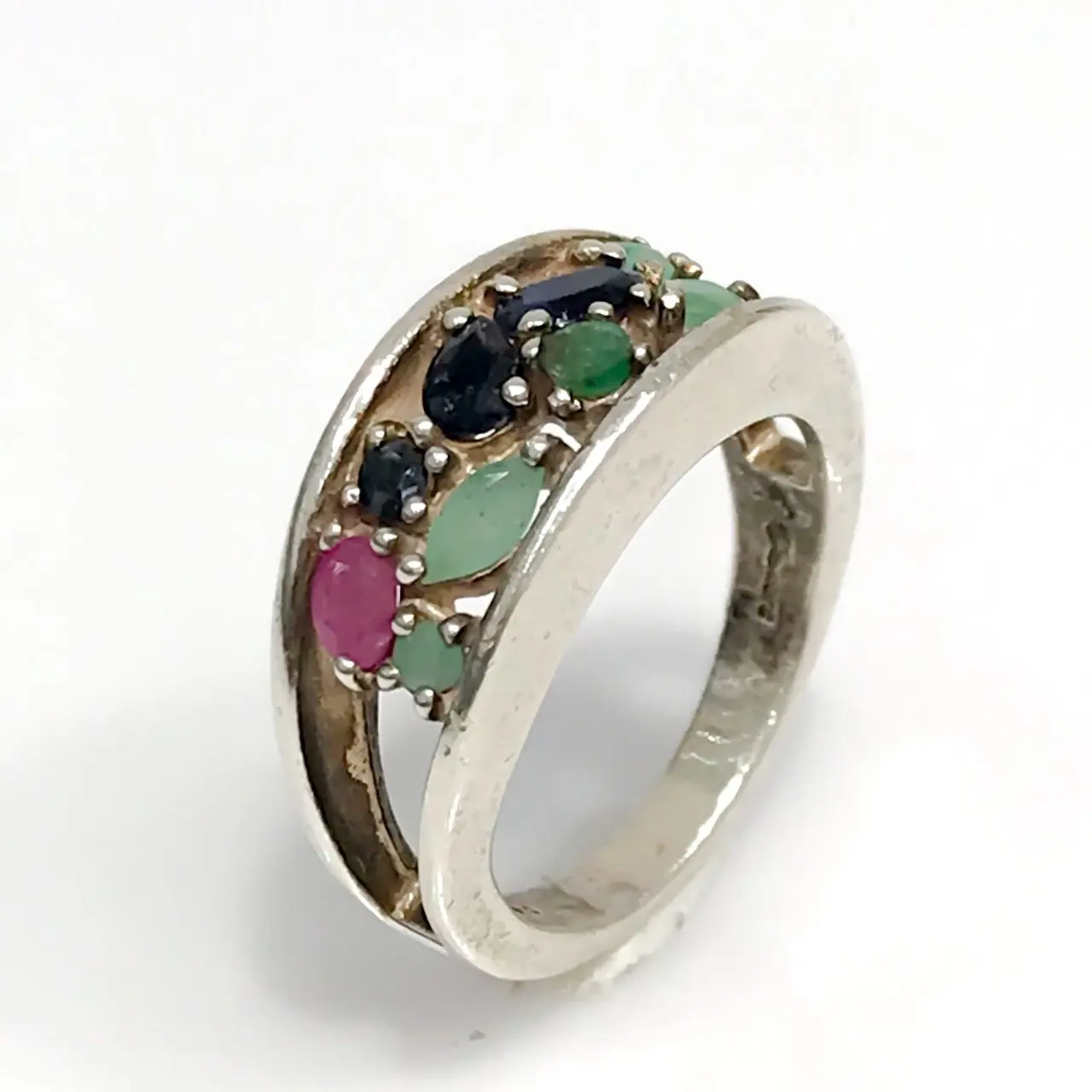 

Natural Ruby, Emerald and Sapphire CZ Authentic sterling Silver Ring