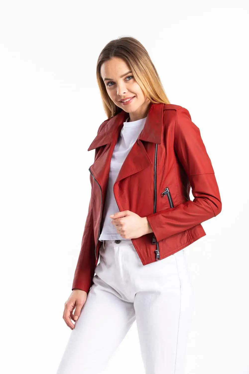 

Burgundy Women's Genuine Leather Jacket