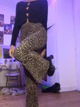 Sweetown marrón leopardo Y2K Joggers de cintura alta pantalones doble capa de red E chica estética Pantalones mujer pantalones de chándal