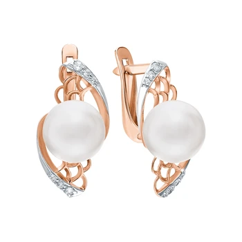 

Gold earrings with cubic zirconia and pearls cultured sunlight sample 585
