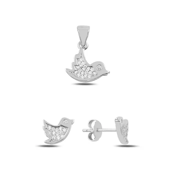 

Kutaydan Zircon Cubic Zirconia Twitter Earring & Pendant Set 925 Sterling Silver Made in Turkey
