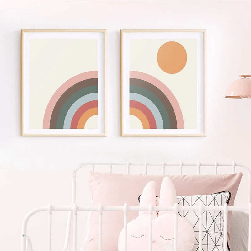 Peinture sur toile arc-en-ciel minimaliste, style Mid Century, affiche rétro, scandinave, décoration murale