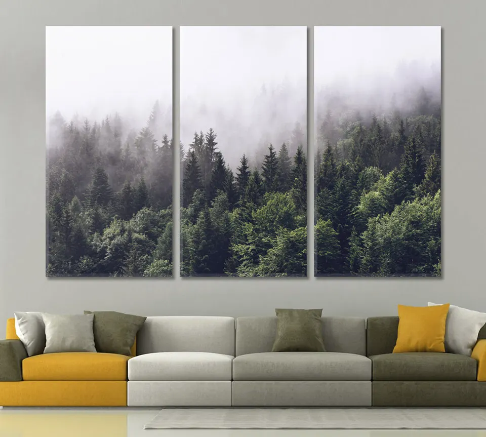 Плакат 3 шт. дерево лес туман настенные картины современный холст картина стены