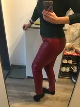 Trousers Pencil-Pants Faux-Leather Skinny High-Wasited Fleece Stretchable Autumn Women